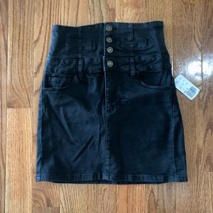 High waisted black denim skirt